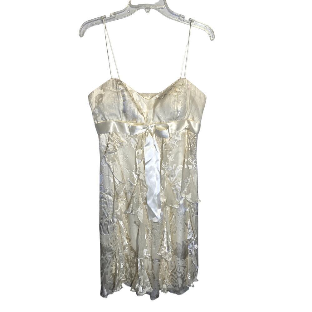 Vintage Betsy & Adam by Linda Bernell Cream Silk Floral Ruffle Formal Dress